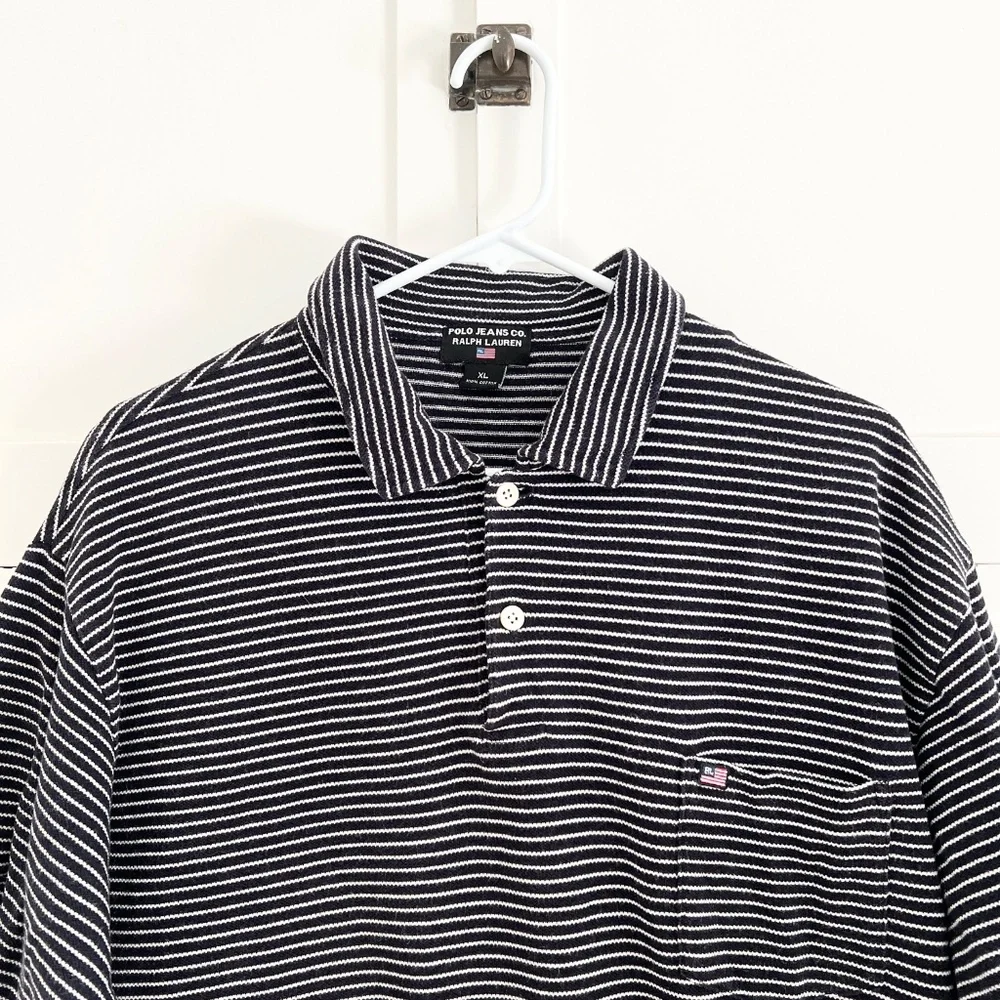 Vintage Ralph Lauren Polo Jeans Striped Polo Shirt XL Y2K Oversized